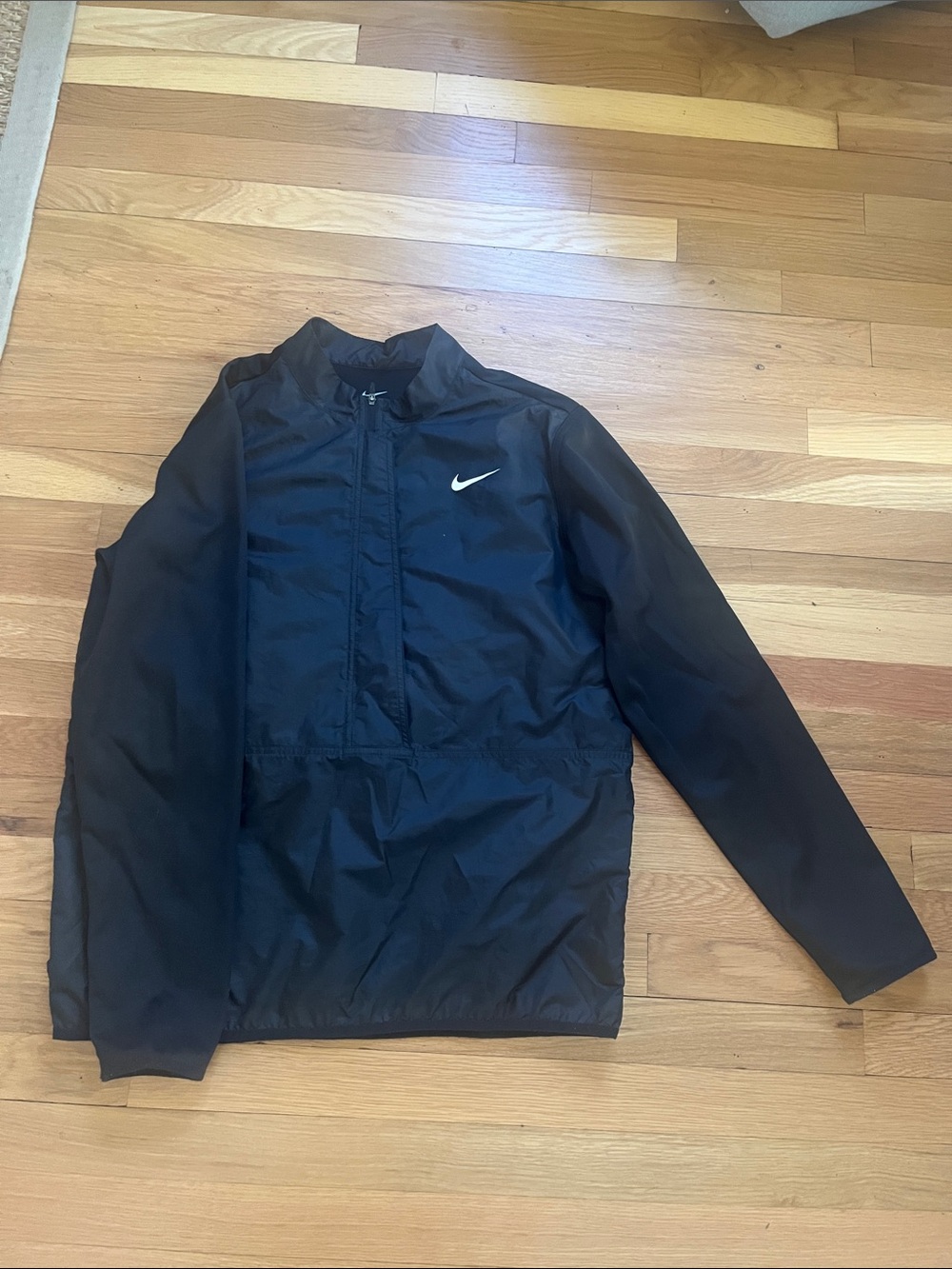 Nike Black Men's Windbreaker Jacket with White Swoosh